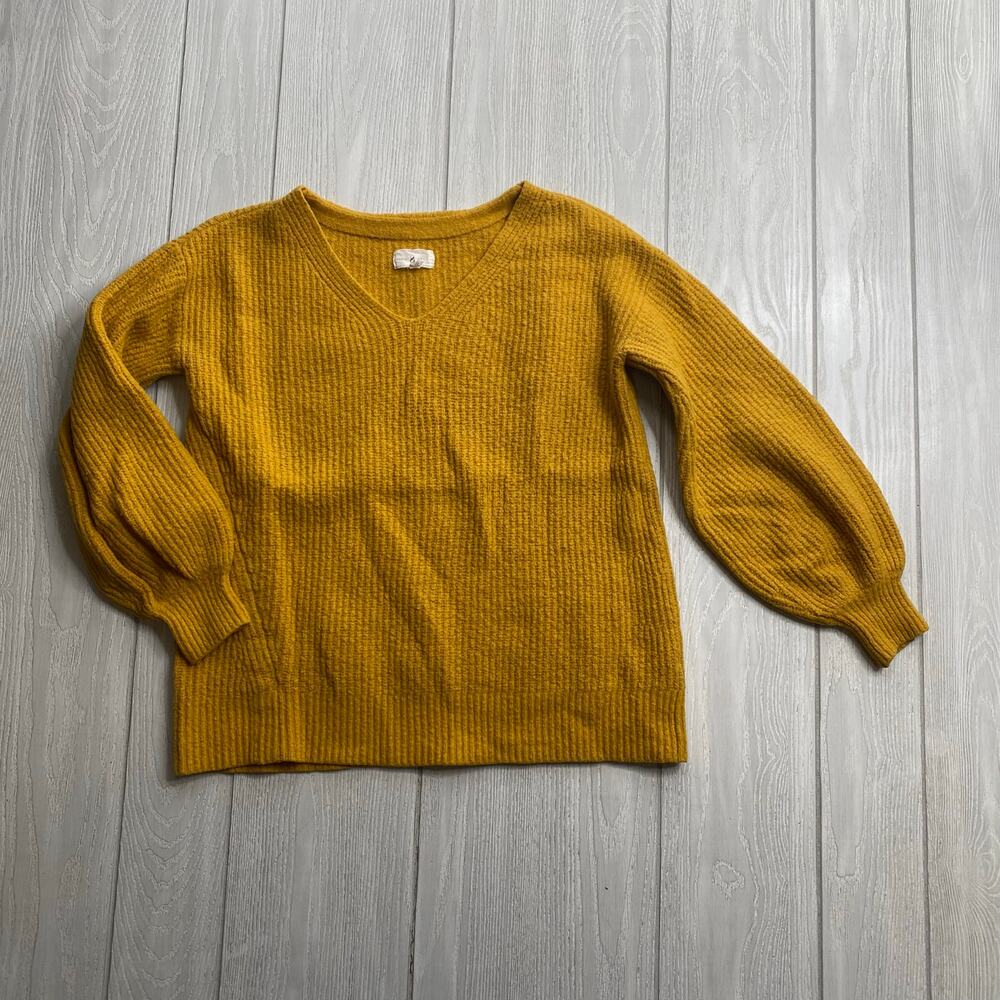 Lou & Grey Mustard Yellow V Neckline Ribbed Knit Sweater Size XS